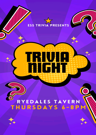 Ryedales Trivia Night Thursdays 6-8PM